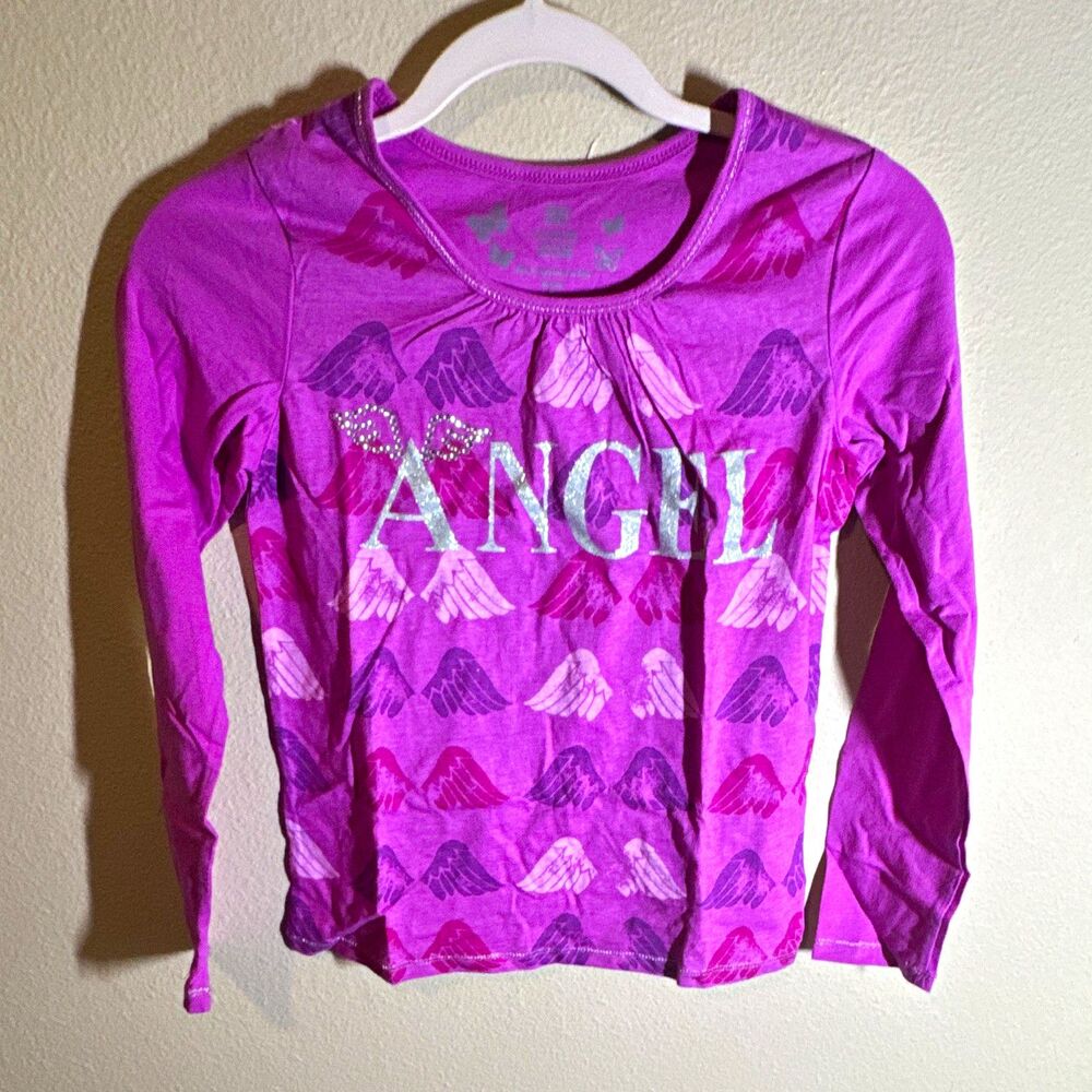 Mossimo Supply Co Girls Purple Angel Butterfly Glitter Tee Long Sleeve M 7/8